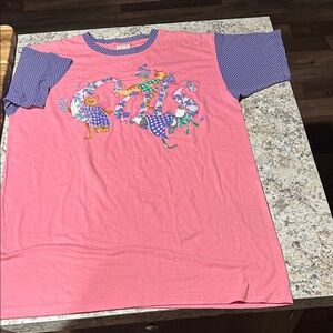 Vintage Cats night gown Pink Short Sleeve Tee with Purple Polka-Dot Sleeves